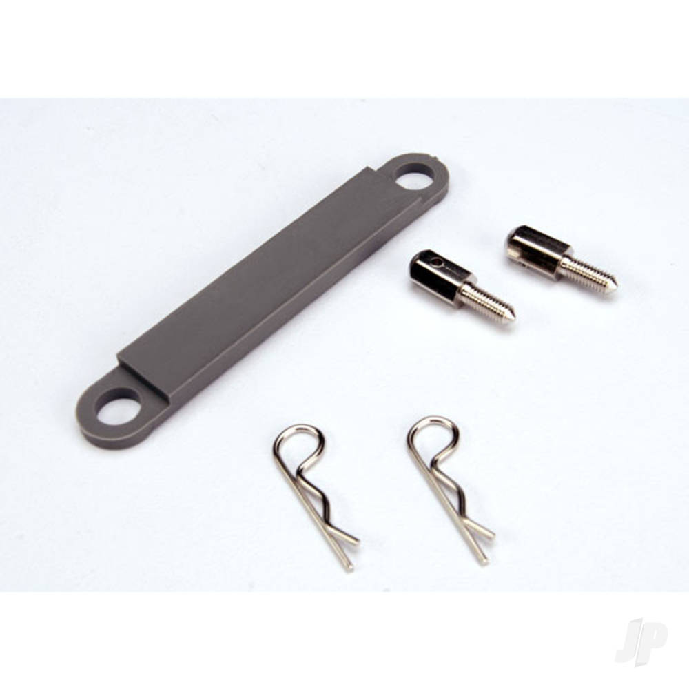 Traxxas Battery hold-down plate (Grey) / metal posts (2 pcs) / Body clips (2 pcs)