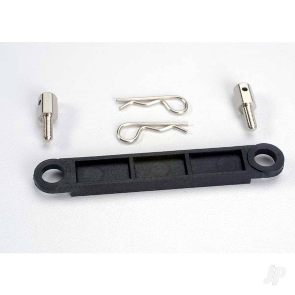 Traxxas Battery hold-down plate (Black) / metal posts (2 pcs) / Body clips (2 pcs)