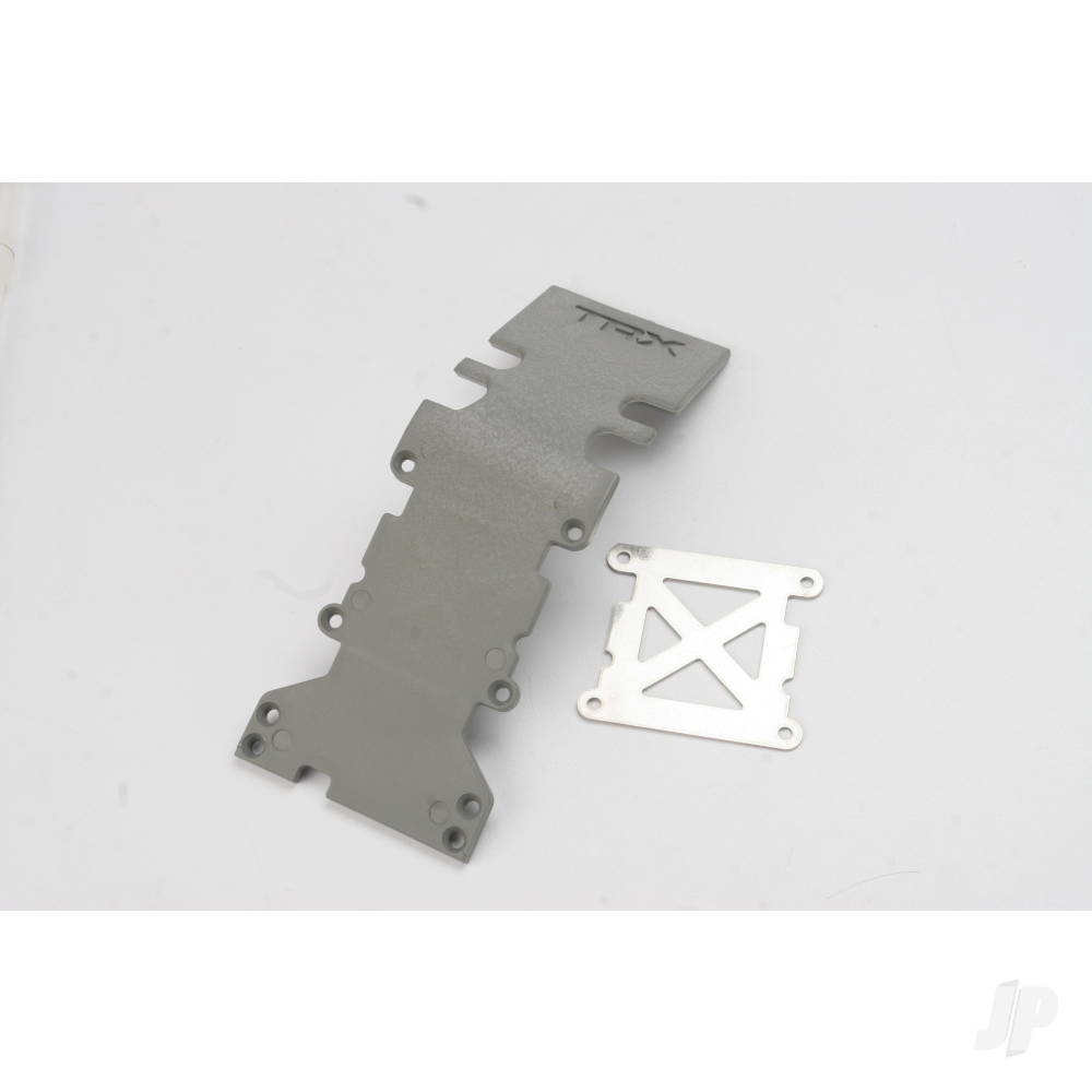 Traxxas Skid plate, Rear plastic (Grey) / stainless Steel plate