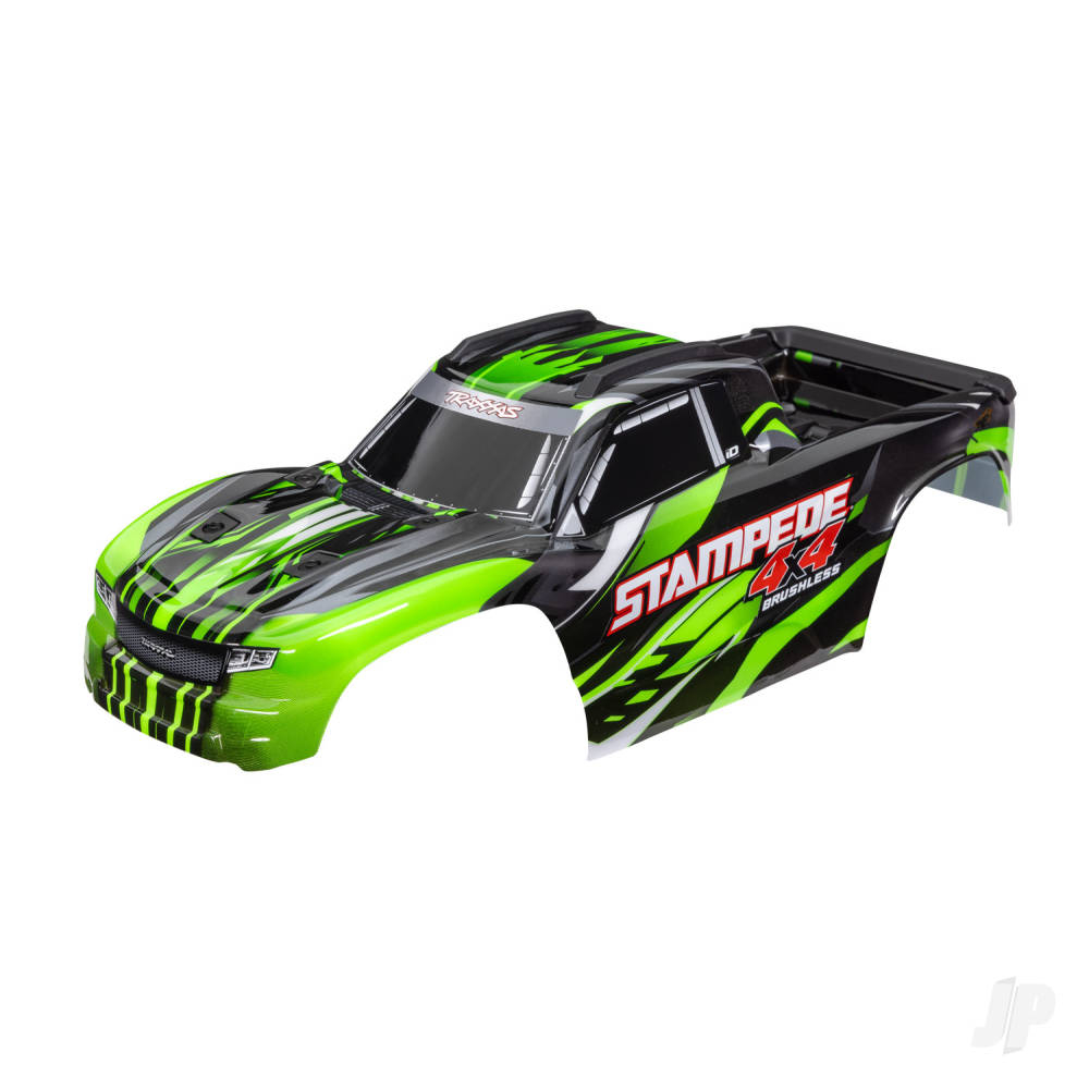 Traxxas Body, Stampede 4X4 Brushless, Green (painted, decals applied) (assembled with front & rear body mounts and rear body support for clipless mounting)