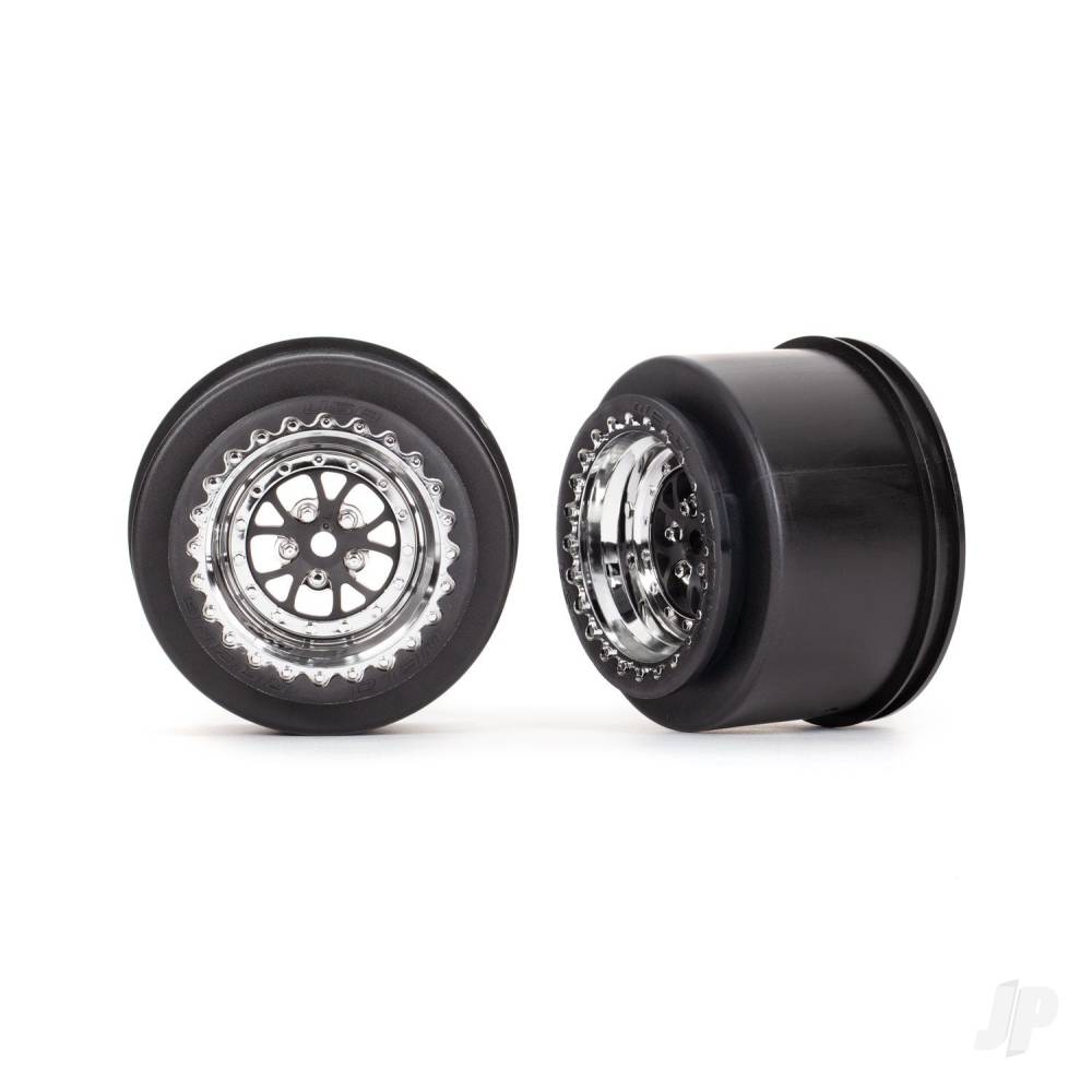 Traxxas Wheels, Weld Chrome with Black (rear) (2 pcs)-1