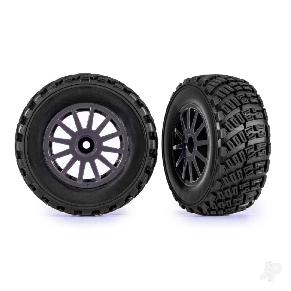 Traxxas Tyres & wheels, assembled, glued (gray wheels, gravel pattern Tyres, foam inserts) (2) (TSM rated)