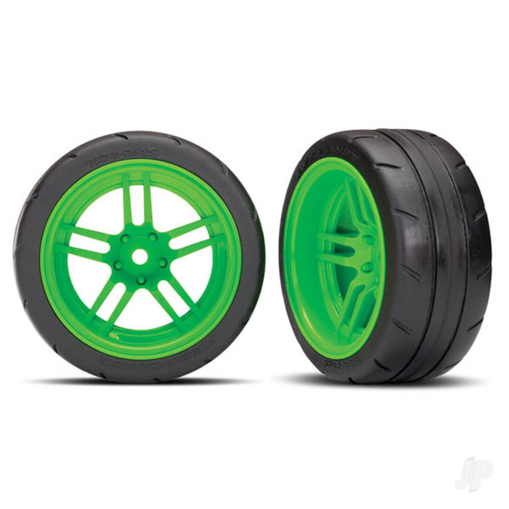 Traxxas Tyres & wheels, assembled, glued (split-spoke green wheels, 1.9