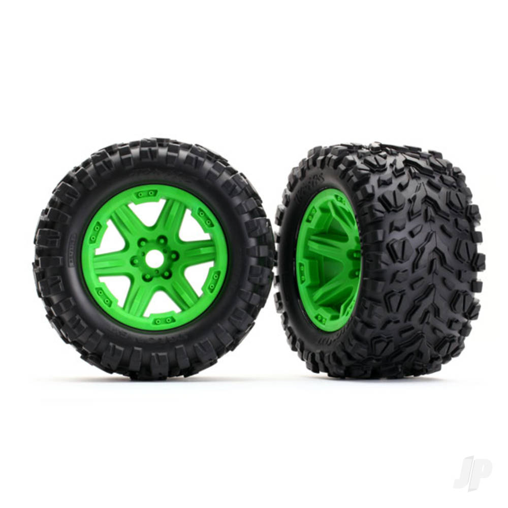 Traxxas Tyres & wheels, assembled, glued (Green wheels, Talon EXT Tyres, foam inserts) (2) (17mm splined) (TSM rated)