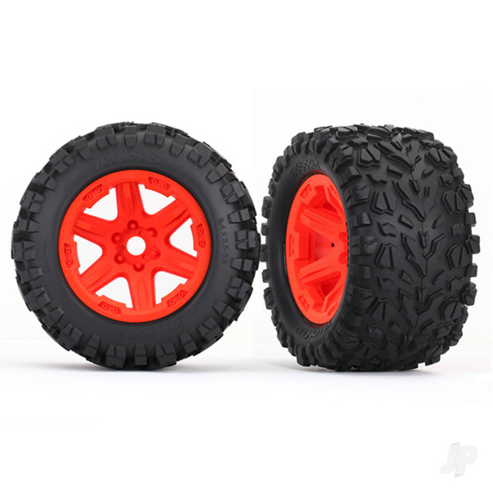 Traxxas Tyres & wheels, assembled, glued (Orange wheels, Talon EXT Tyres, foam inserts) (2) (17mm splined) (TSM rated)