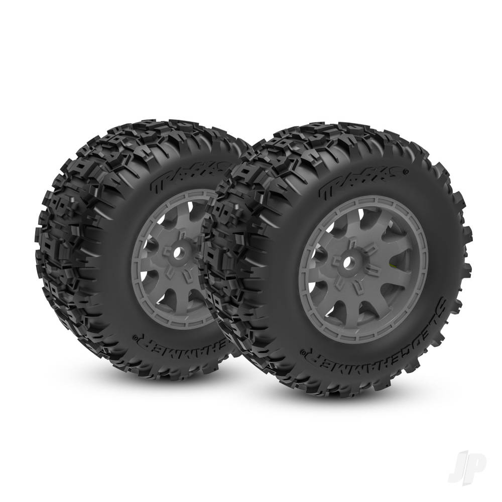 Traxxas Tyres & Wheels, Assembled (Charcoal Grey wheels, dual profile (2.1