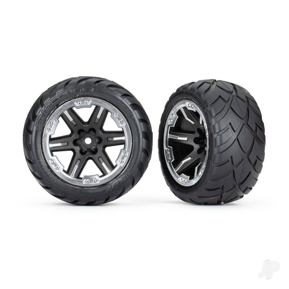 Traxxas Tyres & Wheels, Assembled, Glued (2.8in) (RXT Black & Chrome wheels, Anaconda tyres, foam inserts) (4WD electric front/rear, 2WD electric front only) (2) (TSM rated)