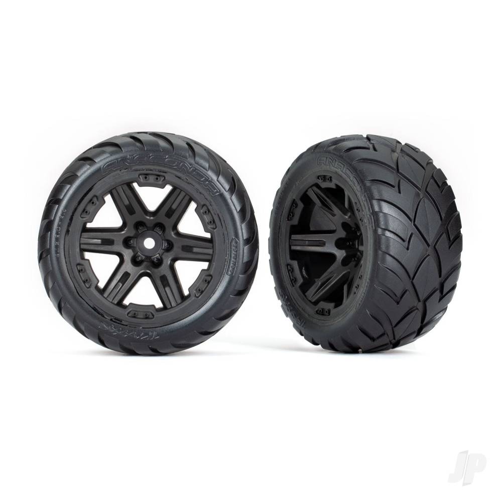 Traxxas Tyres & Wheels, Assembled, Glued (2.8in) (RXT Black wheels, Anaconda tyres, foam inserts) (4WD electric front/rear, 2WD electric front only) (2) (TSM rated)