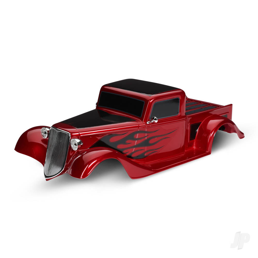 Traxxas Body, Factory Five '35 Hot Rod Truck, complete (Red) (painted, decals applied) (includes front grille, side mirrors, headlights, tail lights, foam pads)