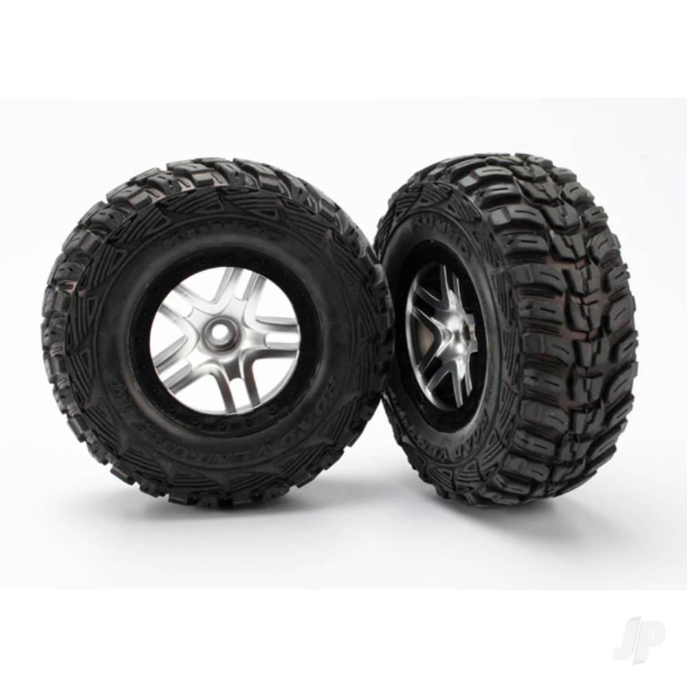 Traxxas Tyre & wheel assembly, glued (S1 compound) (SCT Split-Spoke satin chrome, black beadlock style wheels, Kumho Tyres, foam inserts) (2) (2WD front)