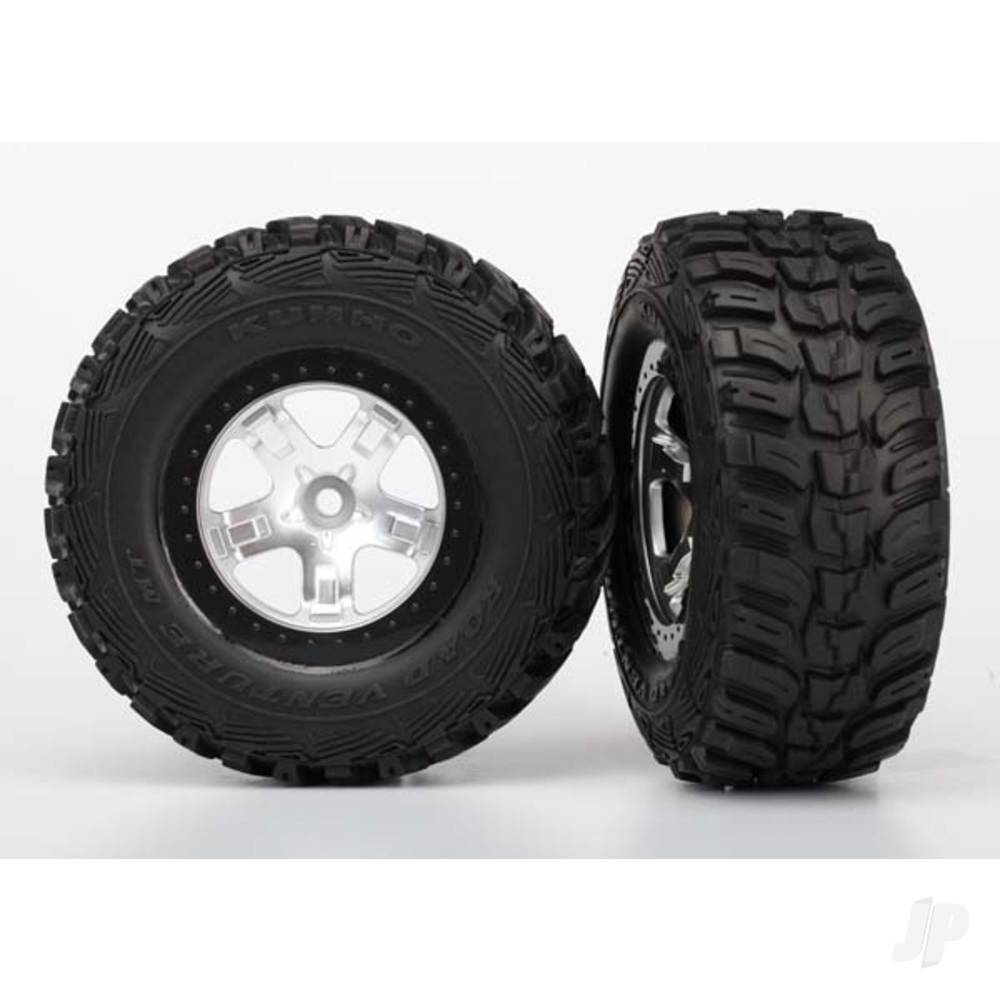 Traxxas Tyre & wheel assembly, glued (SCT satin chrome, black beadlock style wheels, Kumho Tyres, foam inserts) (2) (4WD front/rear, 2WD rear only)