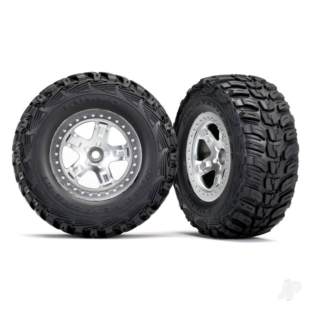 Traxxas Tyre & wheel assembly, glued (SCT satin chrome, beadlock style wheels, Kumho Tyres, foam inserts) (2) (2WD front only)