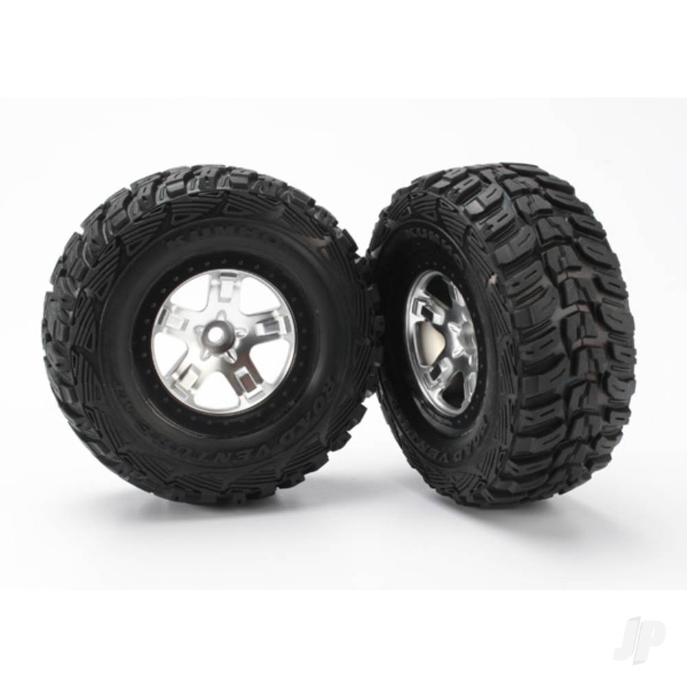 Traxxas Tyre & wheel assembly, glued (SCT satin chrome, black beadlock style wheels, Kumho Tyres, foam inserts) (2) (2WD front)