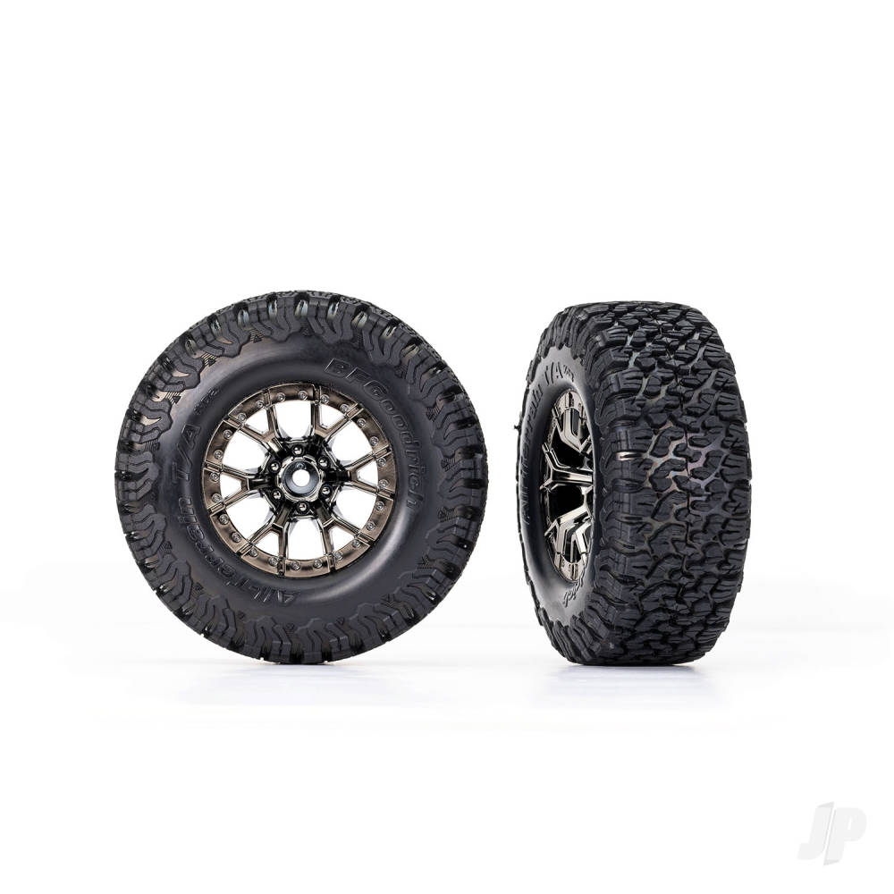 Traxxas Tyres & Wheels, Assembled, Glued (Ford Raptor R Black Chrome wheels, BFGoodrich All-Terrain T/A KO2 Tyres, foam inserts) (2) (2WD front)