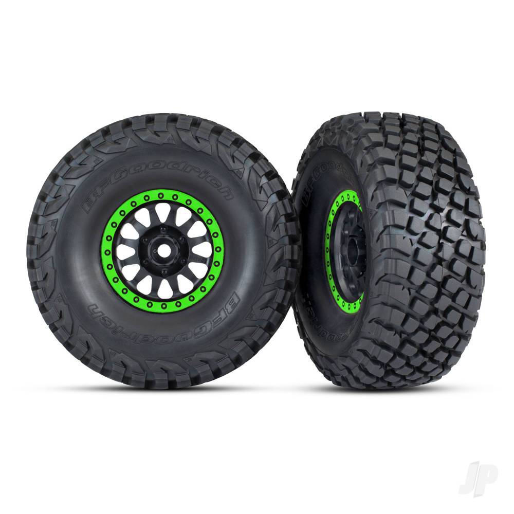 Traxxas Tyres & wheels, assembled, glued (Method Race Wheels, black with green beadlock, BFGoodrich Baja KR3 tyres) (2)