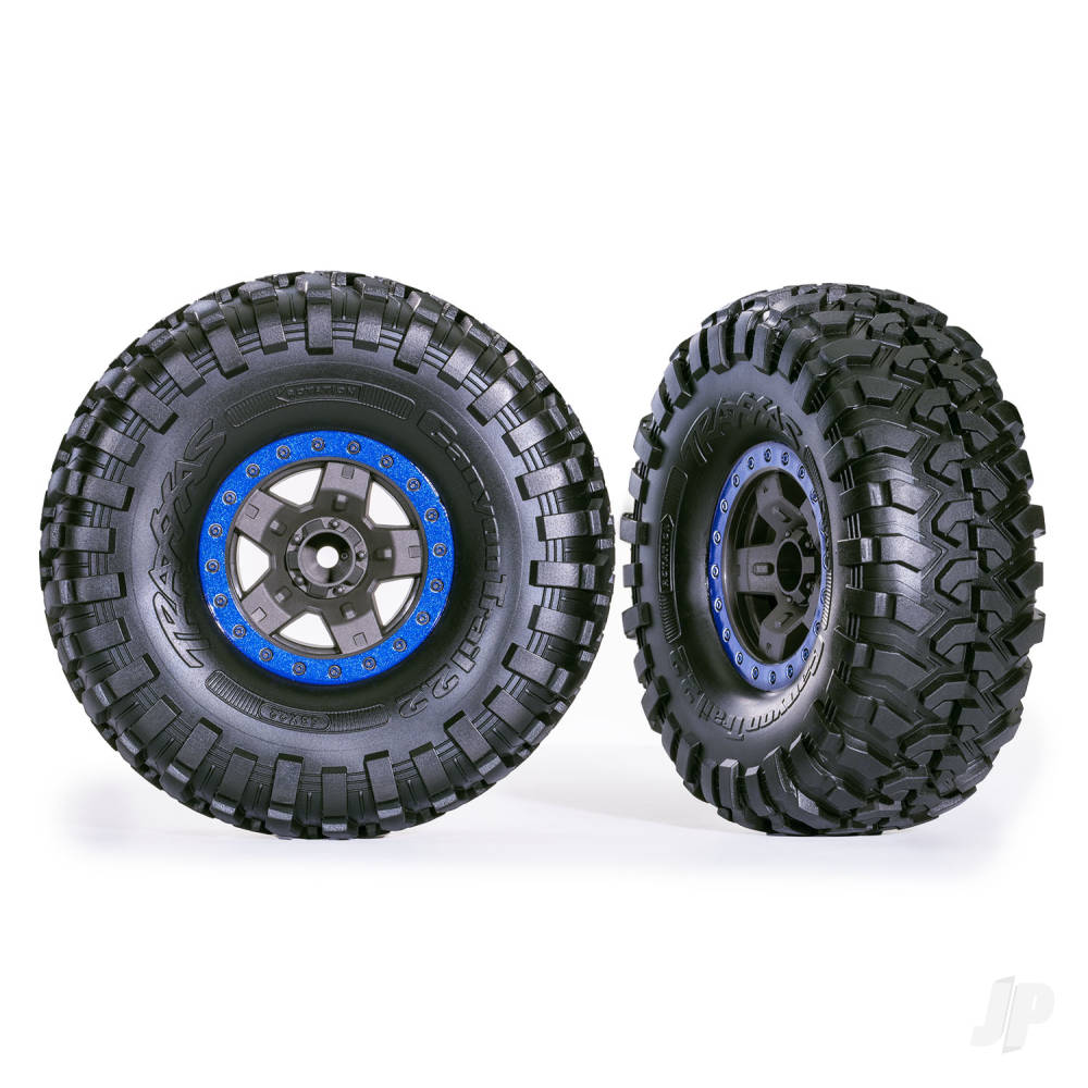 Traxxas Tyres & Wheels, Assembled, Glued (TRX-4 Sport 2.2in Grey, Blue beadlock style wheels, Canyon Trail 5.3x2.2in Tyres) (2 pcs)
