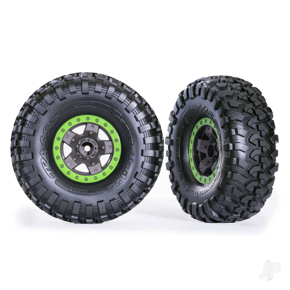 Traxxas Tyres & Wheels, Assembled, Glued (TRX-4 Sport 2.2in Grey, Green beadlock style wheels, Canyon Trail 5.3x2.2in Tyres) (2 pcs)