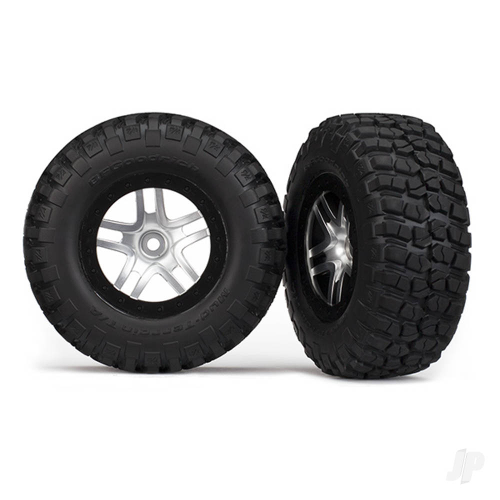Traxxas Tyres & Wheels, assembled, glued (SCT Split-Spoke satin chrome, black beadlock style wheels, BFGoodrich Mud-Terrain T/A KM2 tyres, foam inserts) (2) (4WD f/r, 2WD rear) (TSM rated)