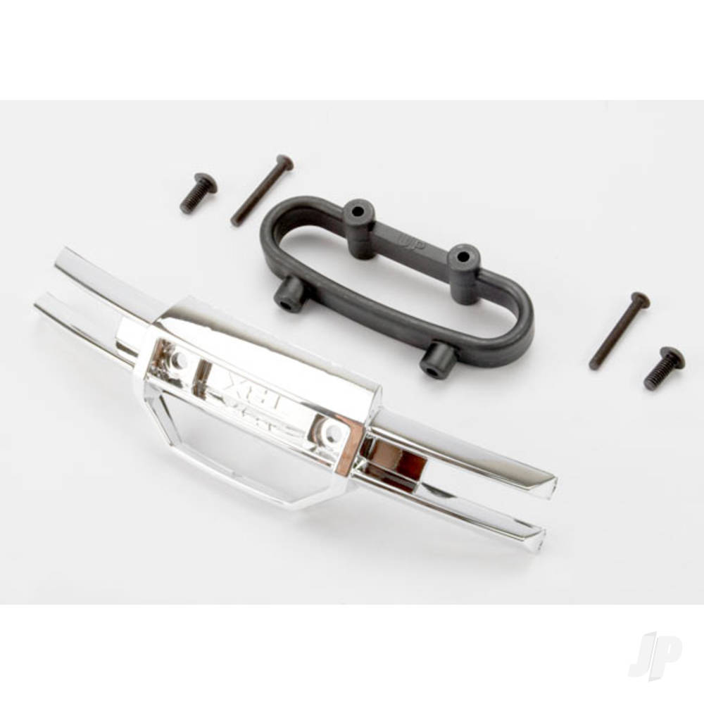 Traxxas Bumper, Front (Chrome) / bumper mount, Front / 4x10mm BCS (2 pcs) / 3x25mm BCS (2 pcs)