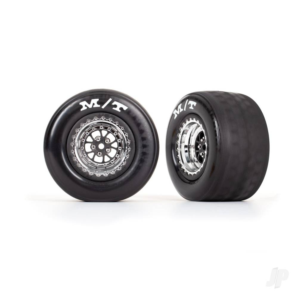 traxxas-tyres-wheels-assembled-glued-weld-chrome-with-black-wheels-tyres-foam-inserts-rear-2-pcs