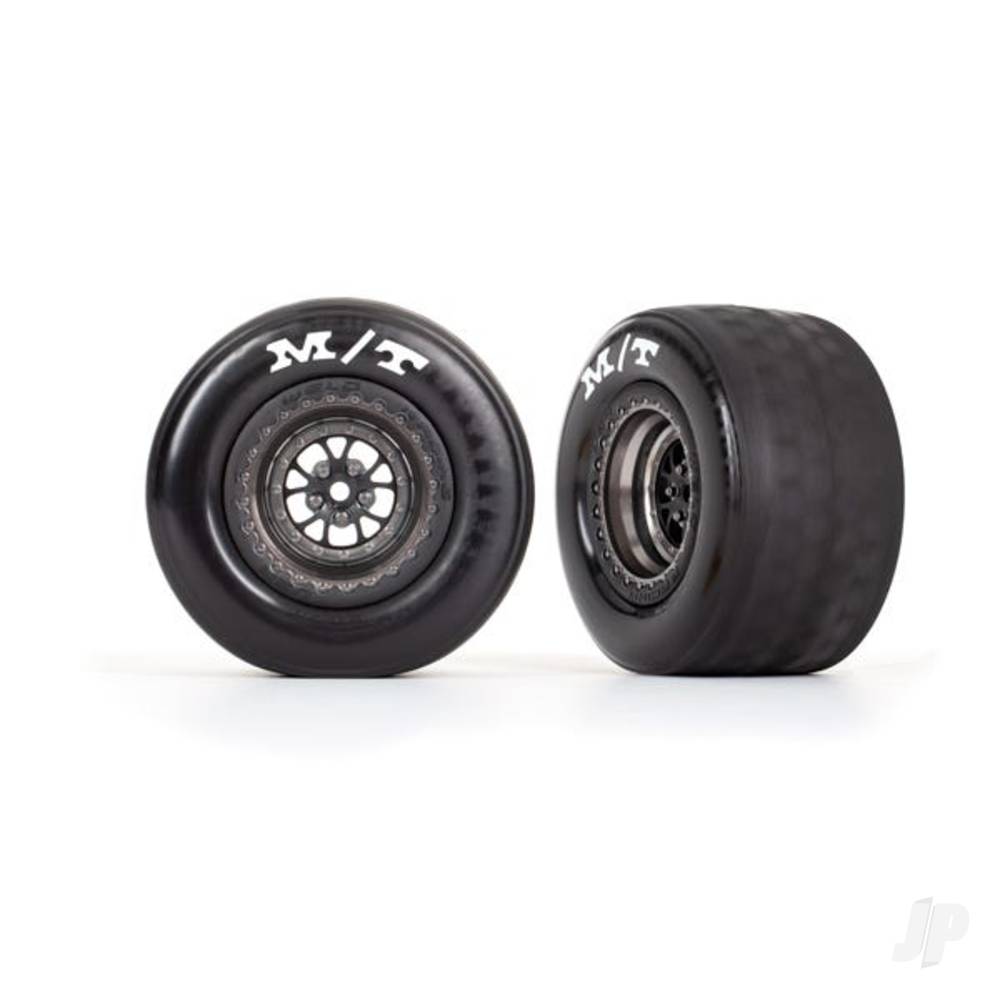 traxxas-tyres-wheels-assembled-glued-weld-satin-black-chrome-wheels-tyres-foam-inserts-rear-2-pcs
