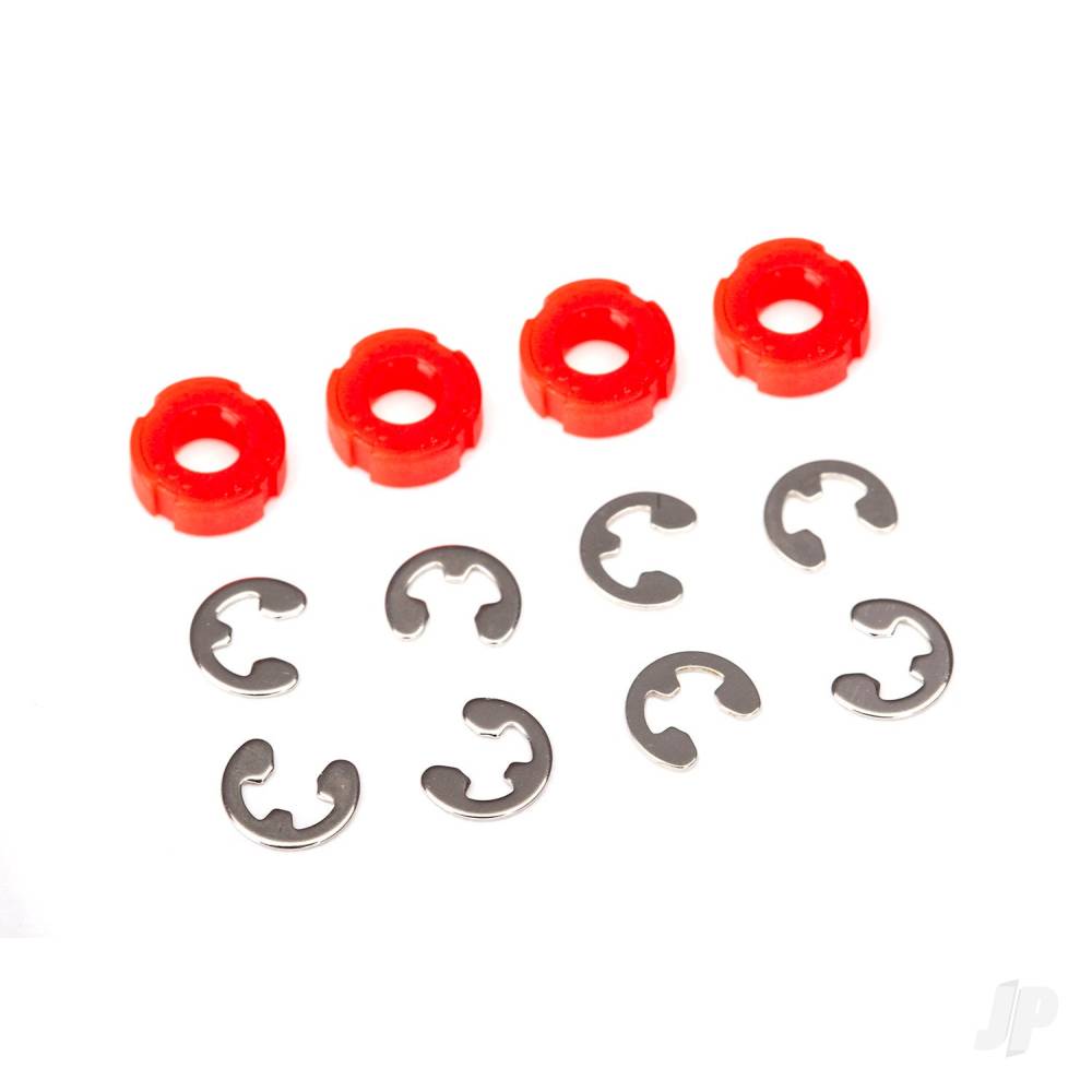 Traxxas Piston, damper (Red) (4 pcs) / e-clips (8 pcs)