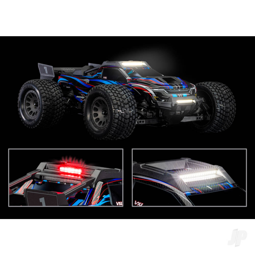 Traxxas LED light kit, Mini XRT, complete (includes front bumper with LED lights, roof skid plate with LED lights, 3-volt accessory power supply, and power tap connector (with cable) (fits #10712 body)