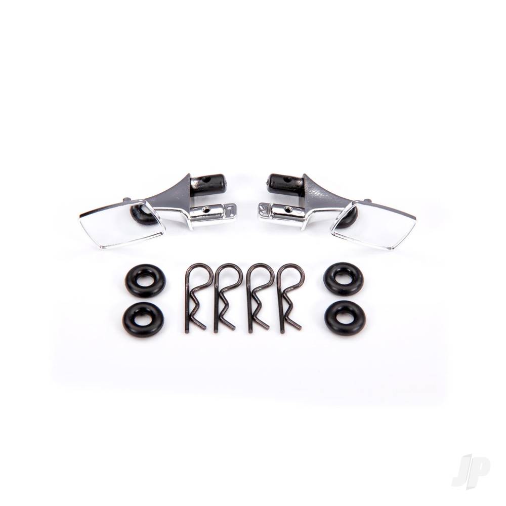 Traxxas Mirrors, side, Chrome (left & right)/ o-rings (4)/ body clips (4) (fits #9111 body)