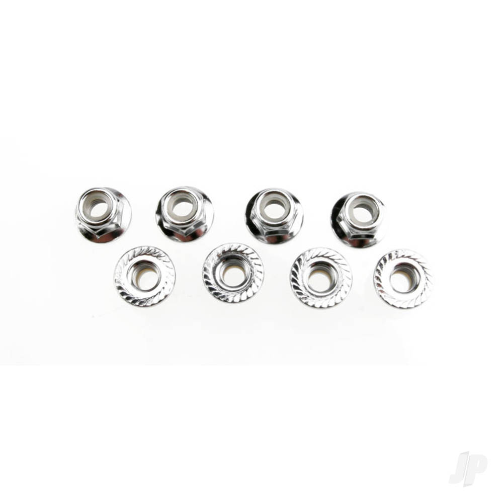 Traxxas Nuts, 5mm flanged nylon locking (Steel, serrated) (8 pcs)