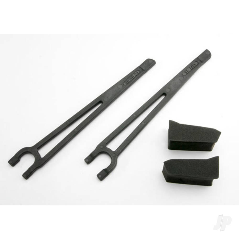 Traxxas Hold downs, battery, left & right (2 pcs) / foam spacers (2 pcs) (fits standard battery packs)