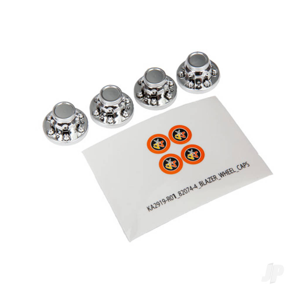 Traxxas Center caps, wheel (Chrome) (4 pcs) / decal sheet (requires #8255A extended stub axle)