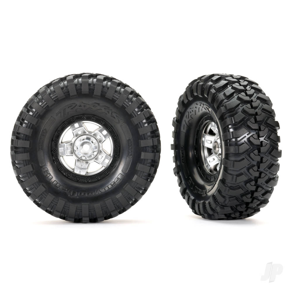 Traxxas Tyres & Wheels, Assembled, Glued (TRX-4 Sport, Satin Chrome, Black beadlock 1.9in wheels, Canyon Trail 4.6x1.9in Tyres) (2)