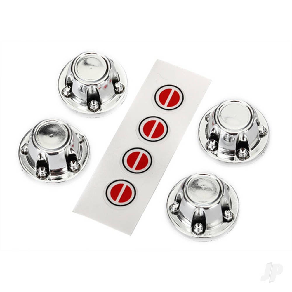 Traxxas Center caps, wheel (Chrome) (4 pcs) / decal sheet (requires #8255A extended stub axle)