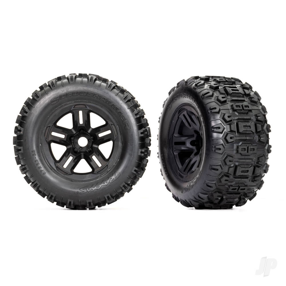 Traxxas Tyres & Wheels, Assembled, Glued (3.8in Black wheels, Sledgehammer Tyres, foam inserts) (2)