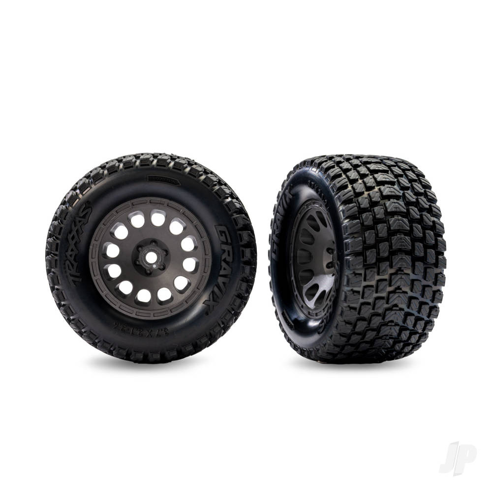 Traxxas Tyres & wheels, assembled (charcoal grey wheels, dual profile (2.1