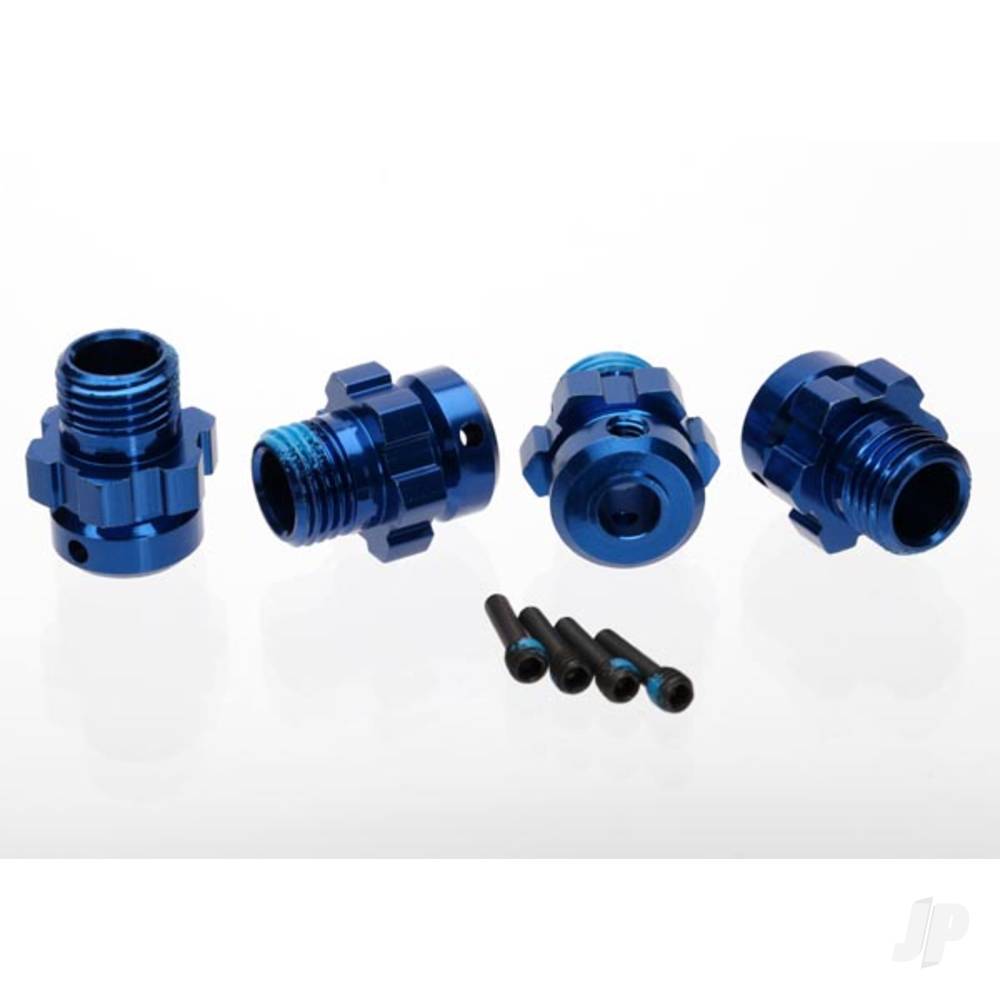 Traxxas Wheel Hub, splined, 17mm, 6061-T6 aluminium (Blue-anodised) (4 pcs) / screw pin, 4x13mm (with threadlock) (4 pcs) (for 6mm axles)