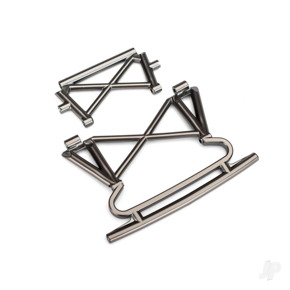 Traxxas Bumper, Front / bumper support (Satin Black Chrome-plated)