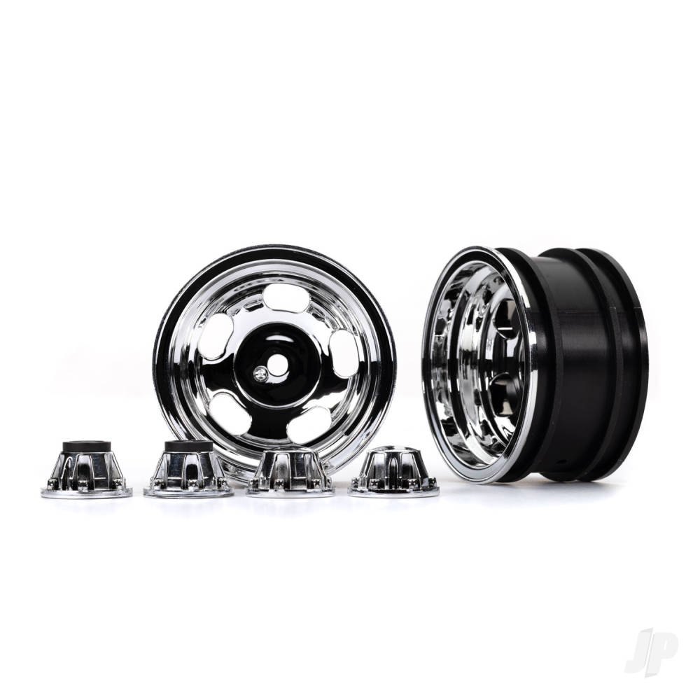 Traxxas Wheels, 2.2in, Chrome (2) / centre caps (2) (requires #8255A extended thread stub axle)