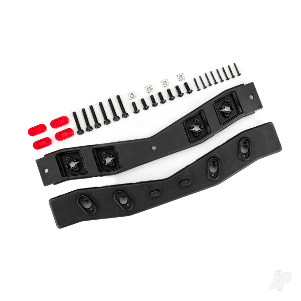 Traxxas Crossmember, rear (top & bottom), boat trailer/ tail light lens (4)/ 1.6x10mm BCS (Black stainless) (8)/ 3x5mm BCS (Black stainless) (7)/ 3x15mm CS (Black stainless) (6)/ M3x0.5mm square nuts (4))