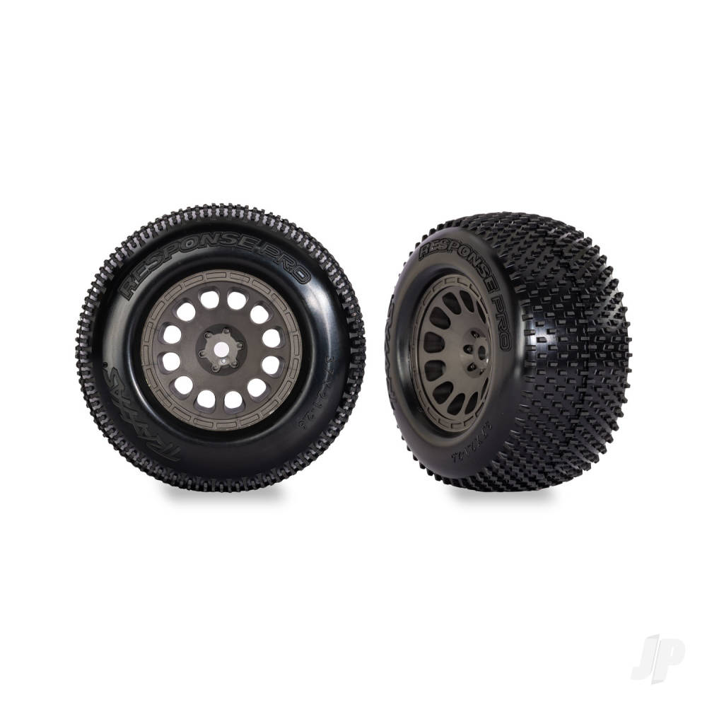 Traxxas Tyres & wheels, assembled (charcoal grey wheels, dual profile (2.1
