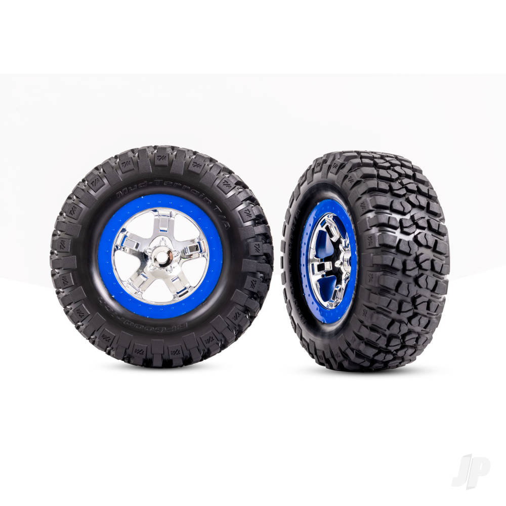Traxxas Tyres & Wheels, Assembled, Glued (SCT Chrome, Blue beadlock style wheels, BFGoodrich Mud-Terrain T/A KM2 Tyres, foam inserts) (2) (4WD front/rear, 2WD rear only)