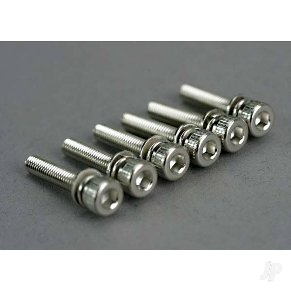 Traxxas Screws, 3x15mm cap-head machine (hex drive) (with split and flat washers) (6 pcs)
