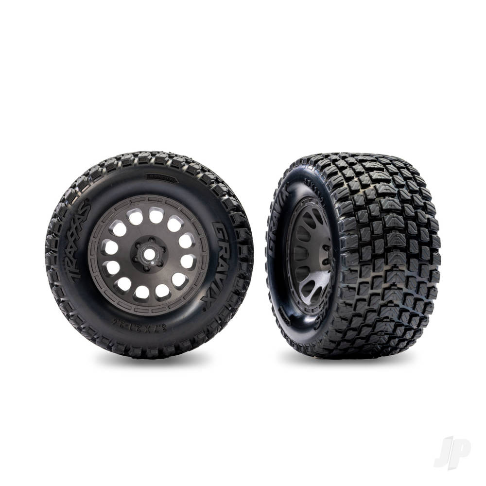 Traxxas Tyres & wheels, assembled (charcoal grey wheels, dual profile (2.1