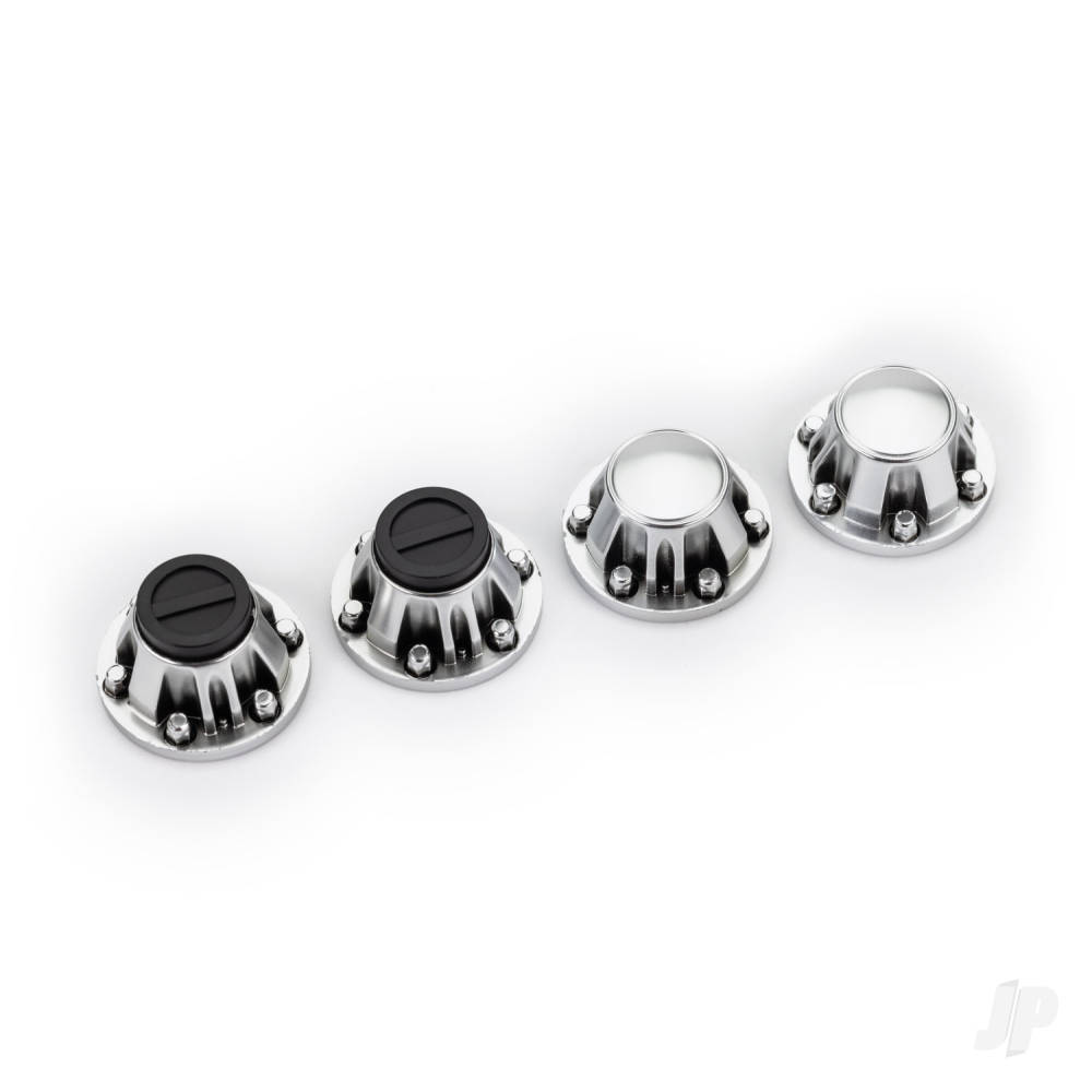Traxxas Center caps, wheel (Satin Chrome) (4) (requires #8255A extended thread stub axle)