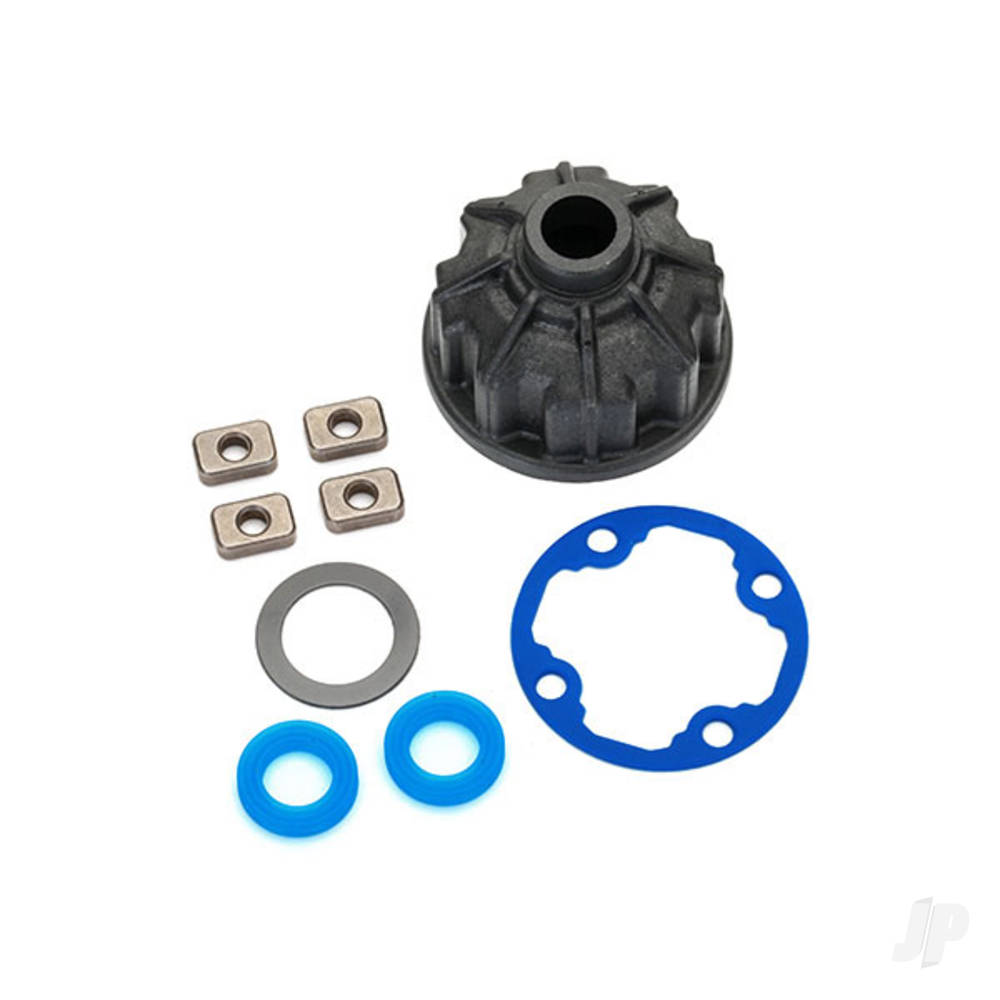 Traxxas Carrier, Differential (heavy duty) / x-ring gaskets (2 pcs) / ring gear gasket / spacers (4 pcs) / 12.2x18x0.5 PTFE-coated washer (1pc)