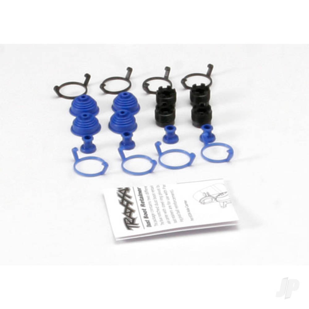 Traxxas Pivot ball caps (4 pcs) / dust boots, rubber (4 pcs) / dust plugs, rubber (4 pcs) / dust boot retainers, Black (4 pcs), Blue (4 pcs) (2 pkgs. req. to complete truck)