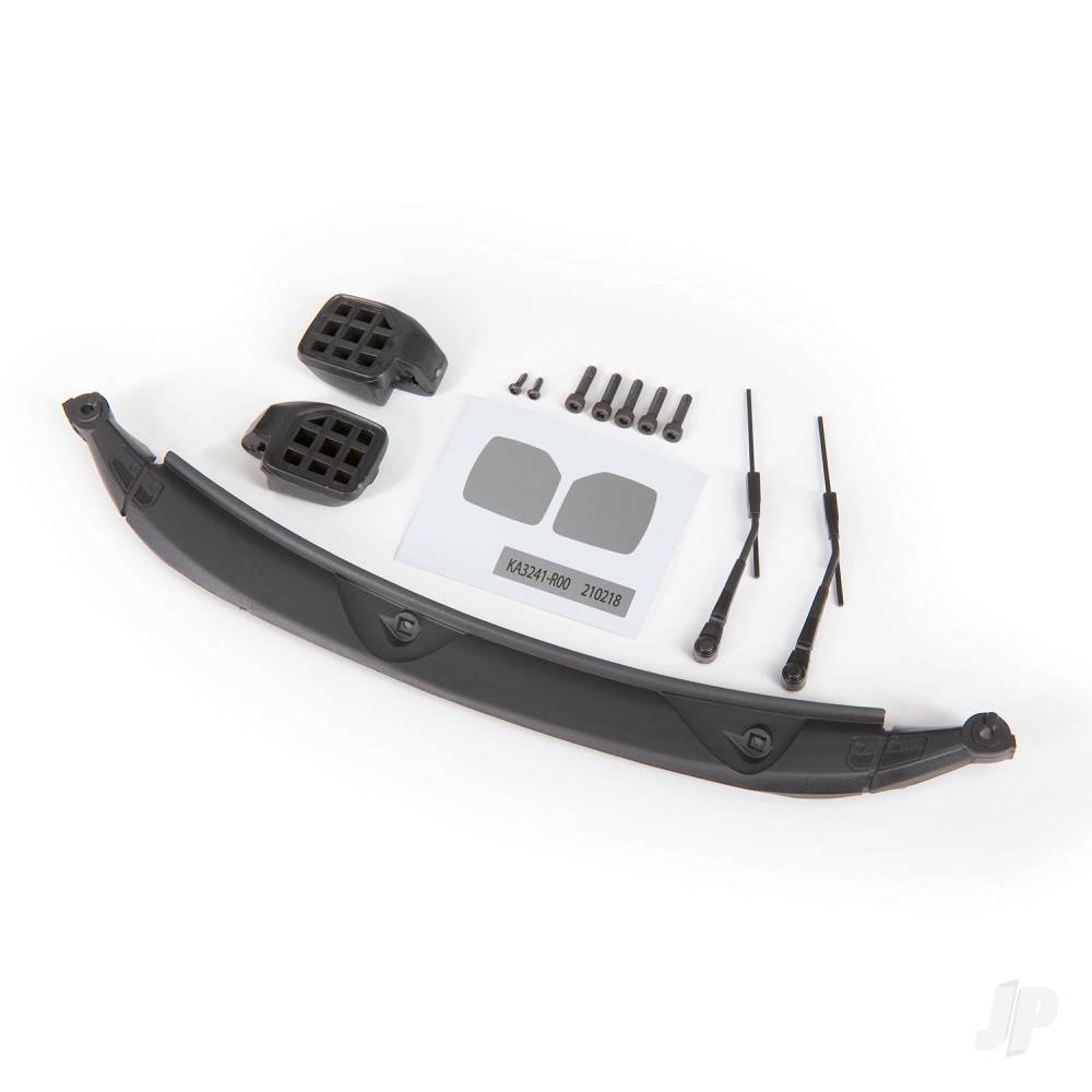 Traxxas Mirrors, side, Black (left & right)/ windshield wipers (2)/ cowl/ 2.5x8 BCS (3)/ 2.5x10 CS (2)/ 1.6x5 BCS (2) (fits #9211 body)