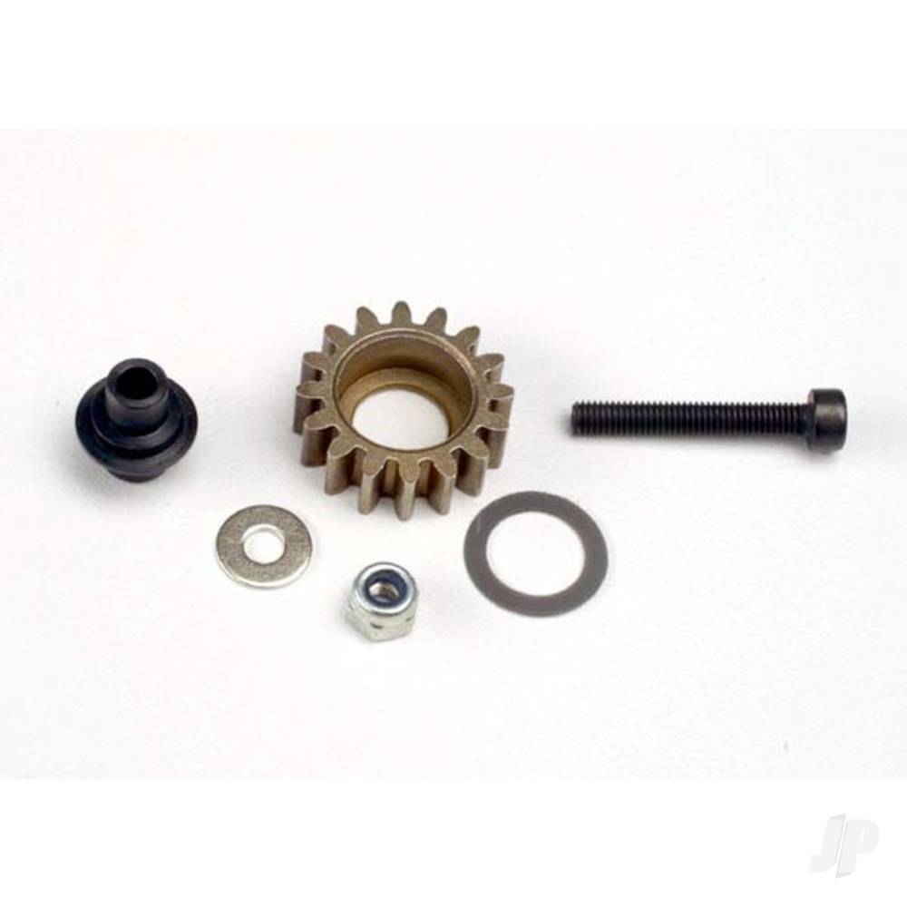 Traxxas Idler Steel (16-tooth) / idler gear shaft / 3x8mm flat metal washer / 8x12x0.5mm PTFE-coated washer / 3x6mm flat metal washer / 3mm nylon locknut 3x20mm cap hex machine screw