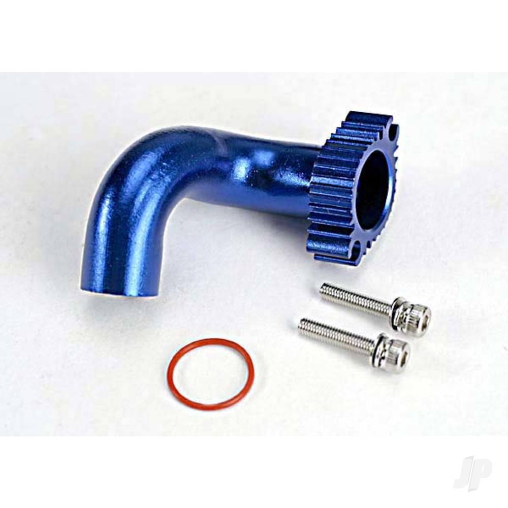 Traxxas Header, Blue-anodised aluminium (for Rear exhaust engines only) (TRX 2.5, 2.5R, 3.3)