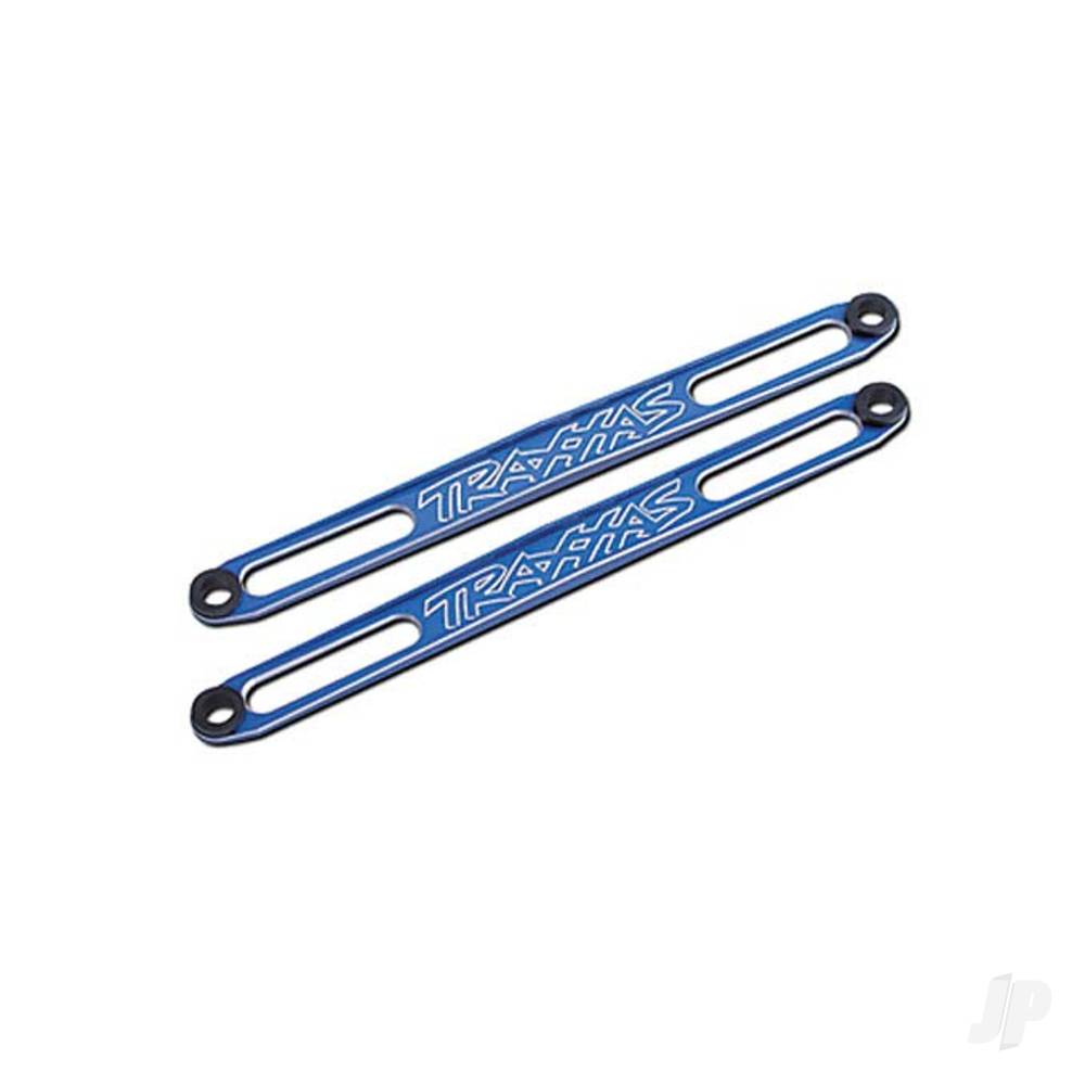 Traxxas Hold downs, battery (Blue-anodised) (2 pcs) / adhesive foam battery pads / shoulder screws (2 pcs) / battery hold-down posts (4 pcs) / clips (4 pcs)